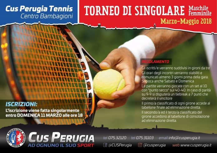 ennis, Cus Perugia: al via il torneo singolare