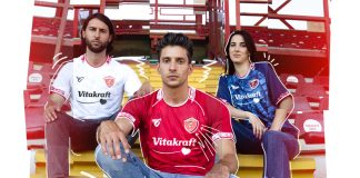 Il club si rifà alla tradizione con i colori di sempre e un pattern col grifone 